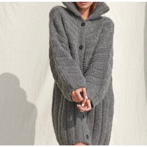 LUNYA Chunky Knit Wool Car Coat in Charcoal, Size X-Small/Small - Picture 14 of 15